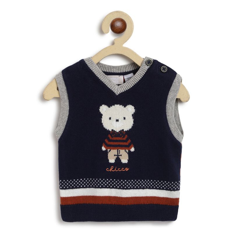 Boys Dark Blue Wool Blend Waistcoat image number null